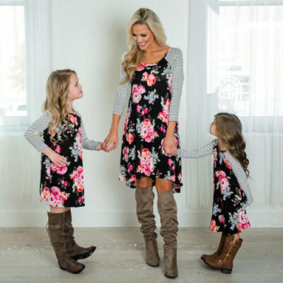 

Family Outfits Clothes Mother&Daughter Dress Women Girls Long Sleeve Dresses