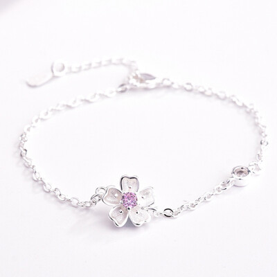 

Pink Flower with Austrian Crystal Charm Bracelet for Women