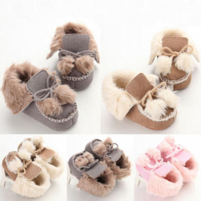 

Newborn Baby Toddler Boy Girl Pom Shoes Winter Warm Fur Crib Shoes Prewalker UK