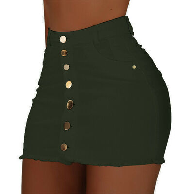

Womens Button Denim High Waist Bodycon Slim Flit Pencil Short Mini Hip Skirt
