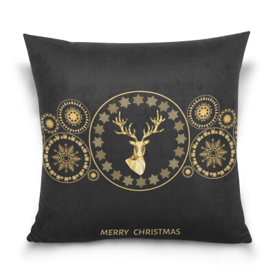 

ALAZA Throw Pillow Cover 16 X 16 inch Christmas Gift Cushion Cover with Xmas Gold Reindeer Printed Pillowcase