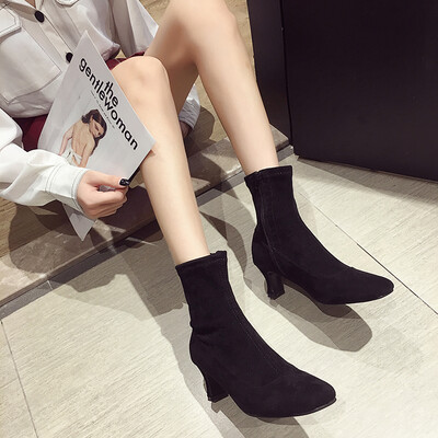 

Handsome Martin Boots New British Style Autumn Retro Coarse-heeled Socks Boots High-heeled Slim Boots