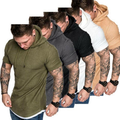 

2019 Mens Fit Slim Summer T-Shirt Casual Shirt Tops Clothes Hooded Muscle Tee