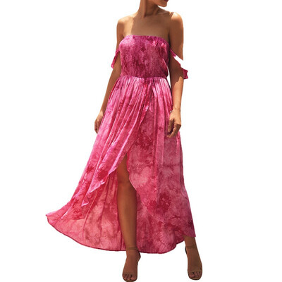 

Summer strapless printed gradient high waist tube top dress