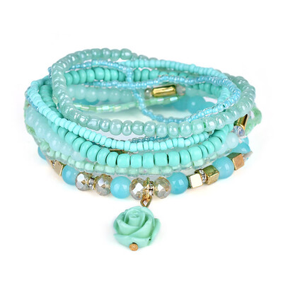 

Bohemia Vintage Handmade Elastic Bangle Fashion Charm Bead Chain Multilayer Flower Bracelet Women Fine Jewelry Party Gifts