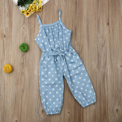 

US Cute Infants Baby Girl Wave Point Bib Pants Jeans Trousers Summer Clothes Top