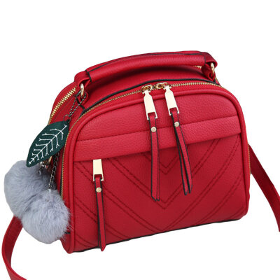 

Women Solid Color Plush Ball Leaf Pendant Zip Shoulder Crossbody Bag Handbag