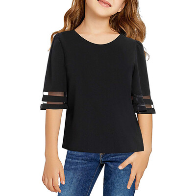 

Summer Children Teens Kids Girls Solid Printed Lace T-shirt Tops Clothes