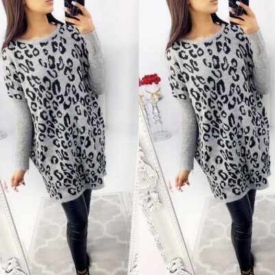 

Tailored Women Sexy Long Sleeve Leopard Print O Neck Fitted Waist A-Shaped Mini Dress