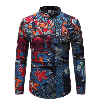 

Mens Casual Button Down Tops Printed Plus Size Lapel Collar Party Blouse Shirts