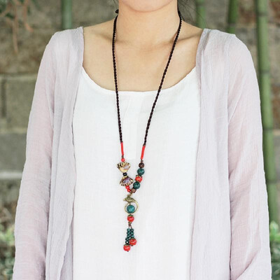 

Hand-woven ceramic sweater chain autumn long necklace female pendant autumn&winter accessories wild Chinese style jewelry neck