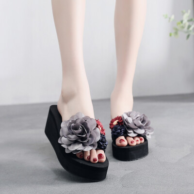 

Rose Fashion Flower Women Slip-on Open Toe Wedges Heels Causal Slipper Slides Shoes