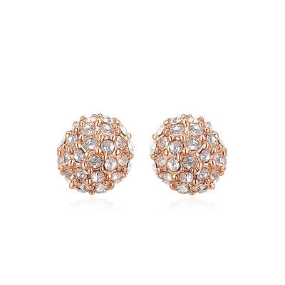 

Round 18K Real Rose Gold Plated Alloy Czech Rhinestone Stud Earrings 8x9mm