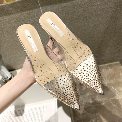 

Sandals&slippers women wear 2019 new summer transparent water drill heels with Muller shoes with a bag of head&half slippe