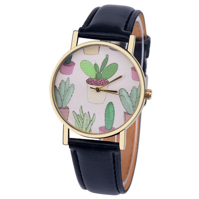 

Bussiness Kol Saati Cactus Potted Pattern Quartz Womens Watches Bayan Kol Saaty Fashion Romain Horloge Cadeau Simple Clock