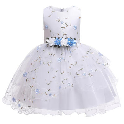 

Floral Decor Dress Sleeveless O Neck Children Mesh Princess Tutu Dresses