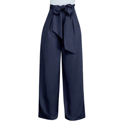 

Womens Ladies Palazzo Wide Leg Trousers High Waist Lace Up Loose Culottes Pants