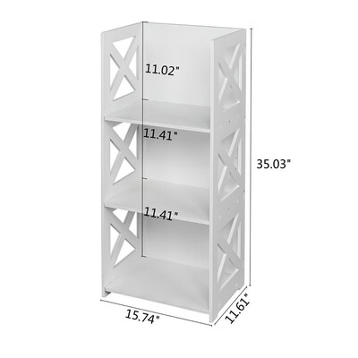 

3-Shelf Shelving Unit White Wood & Plastic Bookcase Storage