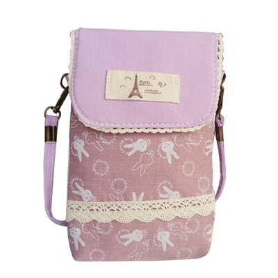 

Cartoon Rabbit Women Cotton Linen Crossbody Shoulder Bag Phone Holder Pouch