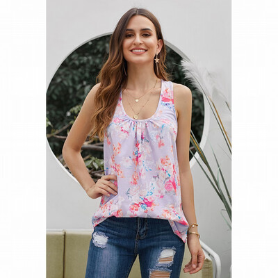 

Vintage Print Vest womens T-Shirt U-Neck Sleeveless Top