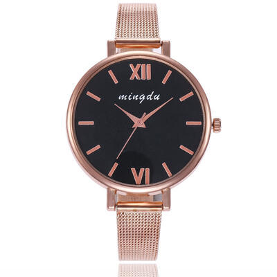 

Luxury Women Watch Large Dial Small Rose Gold Mesh Band Stainless Steel Analog Quartz Wristwatch Ladies Fashion Black Watches