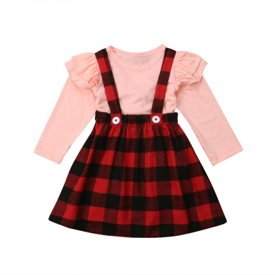 

US Baby Girls Clothes Outfits Fall Winter T-shirtOverall Tutu strap Dress Set