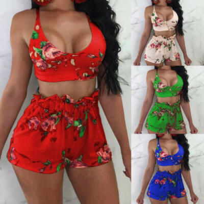 

Sexy Women Floral 2 Piece Bodycon Crop Top Pants Set Clubwear Jumpsuit Romper UK