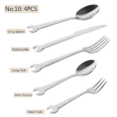 

304 Stainless Steel Tableware Creative Wrench Shape Fork Spoon Dinner Steak Cutter Spanner Cutlery Fruit Dessert Tea Picnic Flatwa