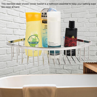 

Greensen Stainless Steel Bathroom Shower Corner Basket Storage Shelf Wall Mounted Holder Organizer