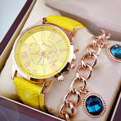 

Fashion Geneva Roman Numerals Leather Analog Quartz Watch Casual Couple Watch Wrist Watches