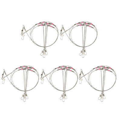 

Lixada 5pcs Anti-Winding Swivel String Fishing Hook Stainless Steel Fishing Rigs Wire Leader Trace Fishing Accessories with Snap
