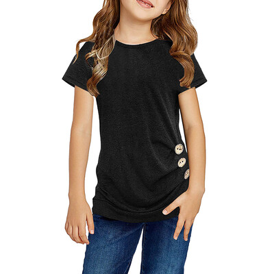 

Summer Children Teens Kids Girls Solid Printed Button T-shirt Tops Clothes