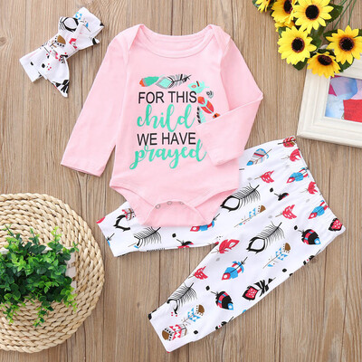 

Infant Baby Girls Long Sleeve Letter Print Romper Floral Print Pants Outfits