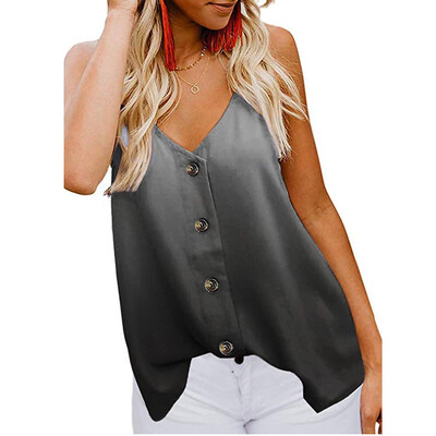 

Starmoon Womens Button Down V Neck Strappy Print Tank Top Loose Casual Sleeveless Shirts