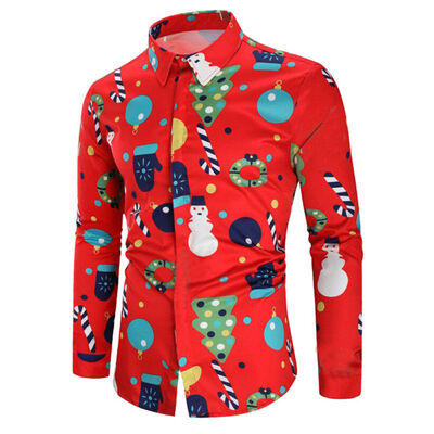 

Christmas Mens Button Up Casual Shirts Slim Fit Long Sleeve Dress Shirts Tops