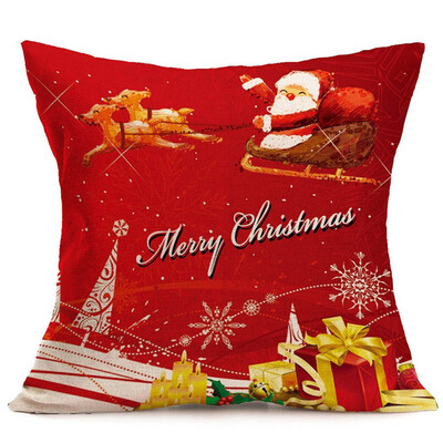 

New 45X45Cm Merry Christmas Santa Cotton Linen Pillow Case Cushion Cover Home Decor