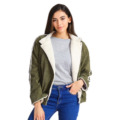

Toponeto Women Solid Open Front Pockets Cardigan Warm Striped Sleeve Button Down Coat