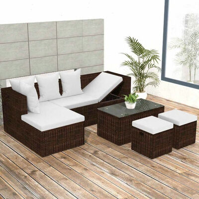 

4 Piece Garden Lounge Set with Cushions Poly Rattan Brown