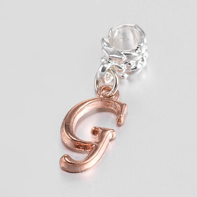 

Large Hole Alloy Letter Pendant European Dangle Beads Rose Gold & Silver LetterG 30mm Hole 5mm