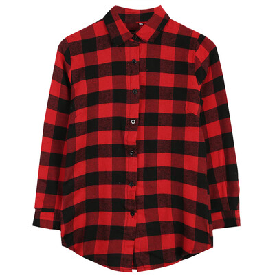 

Fashion Women Long Sleeve Blouse Plaid Print Shirt Single Breasted Cotton Shirt