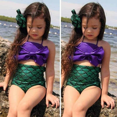 

Hot kid Girls Little Mermaid Tail Swimmable Swimming Costume Swimsuit Bikini Set