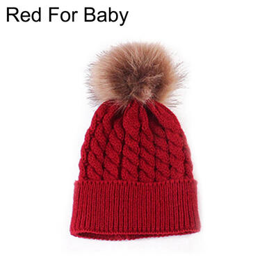 

Cute Kids Baby Boys Girls Mom Hat Set Knitted Winter Warm Hats Soft Beanie Cap