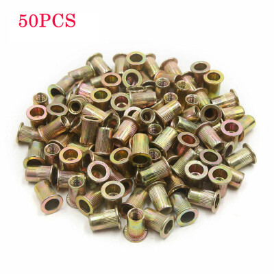 

〖Follure〗50Pcs M8 Plated Steel Rivet Nut Flat Head Threaded Insert Nutsert