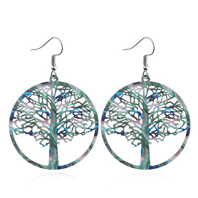 

Design Trendy Bohemian Jewelry Women Lady Hollow Out Round Dangle Drop Life Tree Colorful Earrings