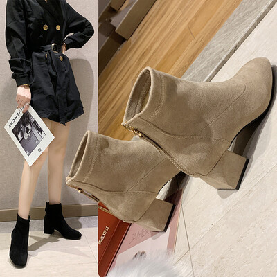 

Net red thin boots female autumn new Europe&America wild thick with short tube elastic socks b