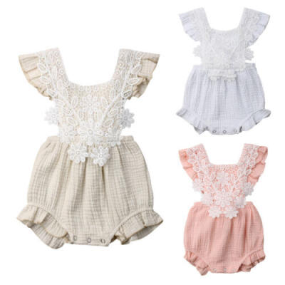 

Newborn Baby Girl Lace Floral Romper Back Cross Jumpsuit Playsuit Clothes Outfit