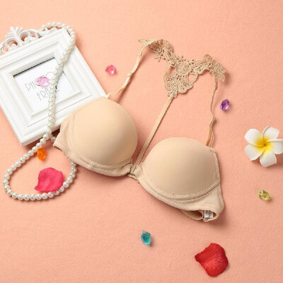 

New Sexy Women Bra Crochet Back 34 Cup Padded Underwire Front Closure Push Up Seamless Bra BlackBeigeRed