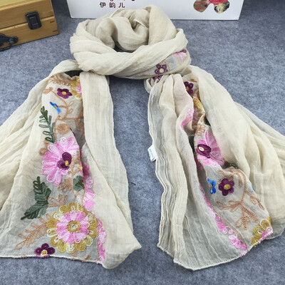 

Spring&Autumn New Embroidery Embroidered National Wind Gifts Women Fresh Japanese&Korean Wind Cotton Scarf Shawl Keep Warm