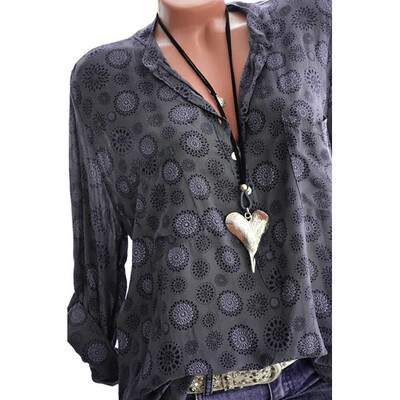 

Nomeni Women Plus Size Print Long Sleeve Polka Dot Button Blouse Pullover Tops Shirt