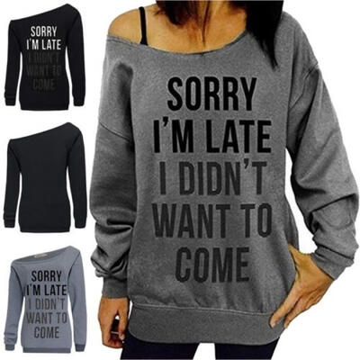 

NEW Women Casual Letter Print Pullover Off Shoulder Sweatshirt Jumper Sweater Tops